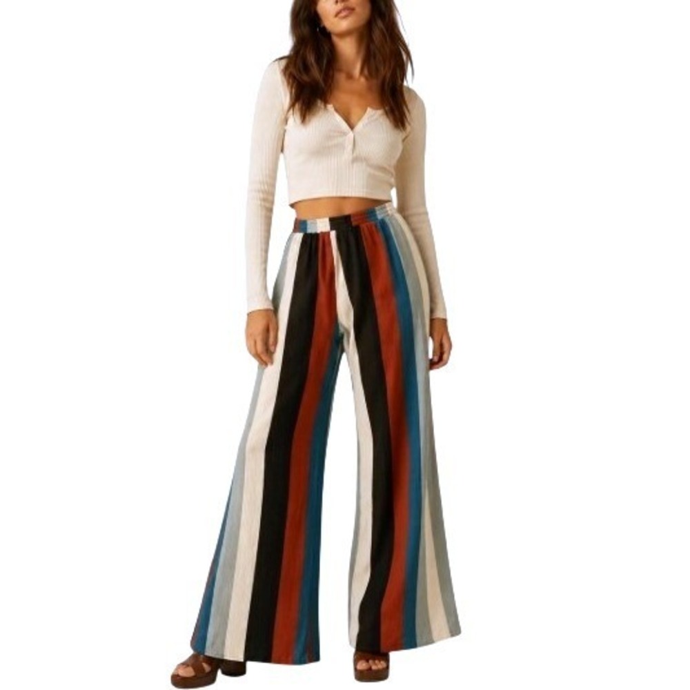 Hiatus Wide Leg Color Stripe Elastic Waist Beatnik Rockabilly 60s Retro Pants S